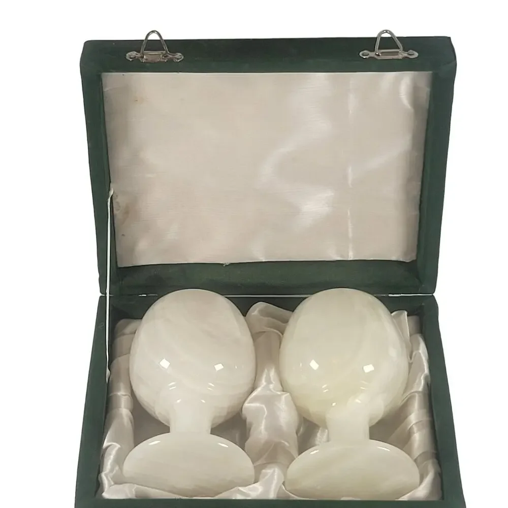 Set of 2 White Marble Goblets with Green Display Box - 5